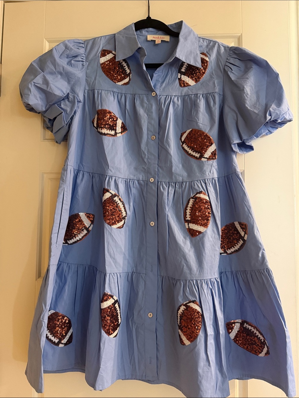 Blue Football Sequin Shirt Dress